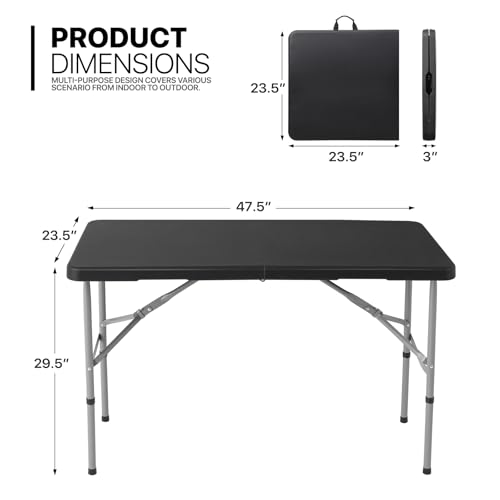 MoNiBloom 4Ft Folding Card Table, Picnic Cookout Table w/Handle, Black - color: Black
