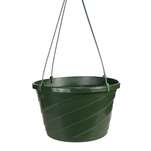 The HC Companies Euro Hanging Basket Planter Decorative 10-Inch Large Plastic Hanging Basket w/Swirl Design for Outdoor Plants, Green - color: Green, size: 10"