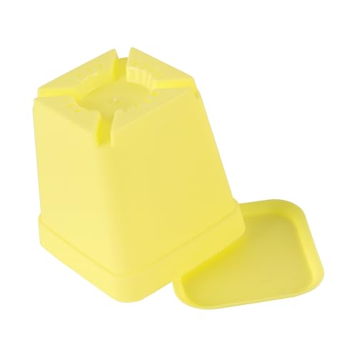 HOIGON 100 Pack 3 Inch Yellow Square Nursery Pot, Durable Thickened Plastic Nursery Pots with Drainage Holes and Saucers, Small Square Planting Containers for Flower Tomatoes Basil - color: Yellow