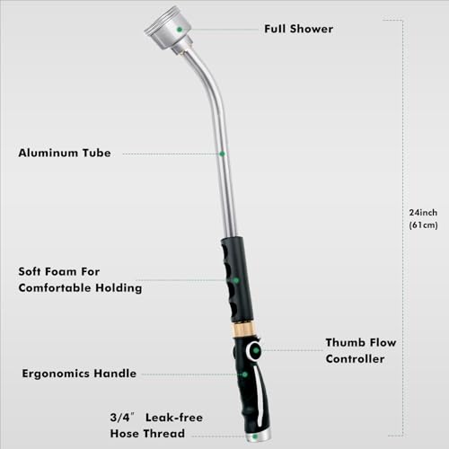 RESTMO Long Watering Wand, 24 Inches Gentle Soft Full Shower Sprayer Wand - color: Silver