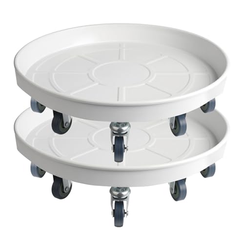 20 Inch Heavy Duty Plant Stand on Wheels, Round Plant Caddy with Wheels for Indoor & Outdoor Use, Metal Rolling Tray for Potted and Small Furniture (White 2 Pcs) - color: White2-20IN