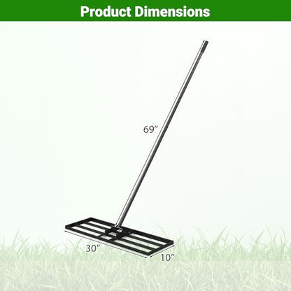 Goplus Lawn Leveling Rake, 30" x 10" Heavy Duty Level Lawn Tool w/ Ergonomic Handle for Soil, Effort-Saving Landscape Rake for Garden, Backyard, Golf Course, Farm, Pasture (Black) - color: Black