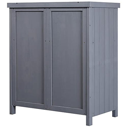 Wood Outdoor Storage Box and Deck Box with Galvanized Metal Top, Farmhouse Style Patio Cabinet with Shelves for Yard Tools & Cushions, Weather-Resistant Finish, 31.5 x 17.8 x 36.3 Inches, Grey - color: Grey - 31.50 X 17.80 X 36.30 Inch