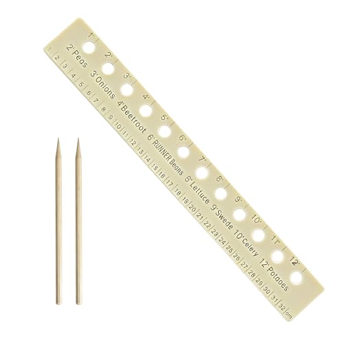 Garden Seed Spacer Planting Ruler Set - Wooden Interval Ruler & 2 Dibbler Tools for Precise Seeding, 3 Piece Set