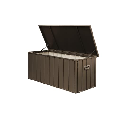 120 Gallon Waterproof Metal Outdoor Storage Box, Lockable Deck Bin, Brown - color: Dark Brown-D