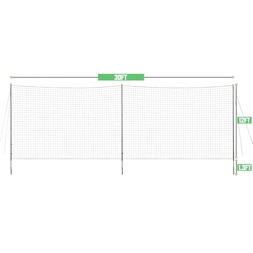 Ball Stop System - Soccer Backstop Net, Heavy Duty, High Impact, Practice Barrier - size: Socketed - 4 inch Net, style: 30FT X 12FT