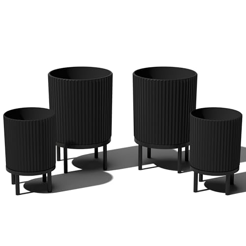 Veradek Demi Series Raised Duo Planters - Set of 2 Planters with Stands - color: Black/Black, size: Bundle - 2 Pack