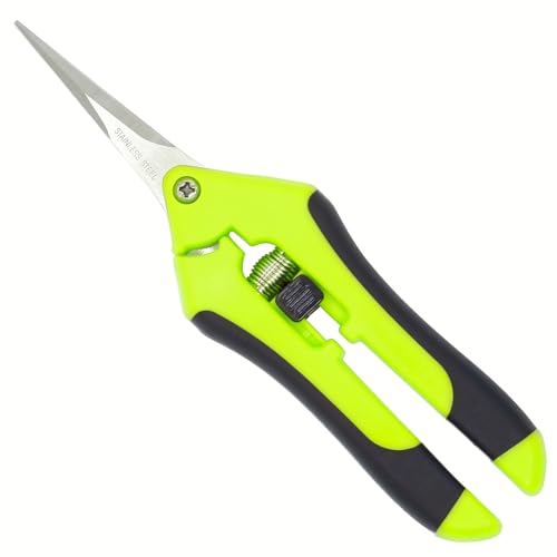 1PC Pruning Shears, Titanium Coated Garden Trimming Scissors with Coil Spring, Precision Gardening Hand Pruning Snips for Bonsai, Flowers, Plants Cutting (green,straight blade) - color: Green