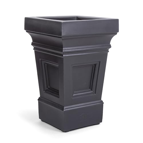 Step2 Atherton Square Planter, Large Planters for Outdoor Plants, Gardening and Flower Pot for Patio or Porch, Efficient Drainage, Durable Plastic, Onyx Black - color: Onyx Black