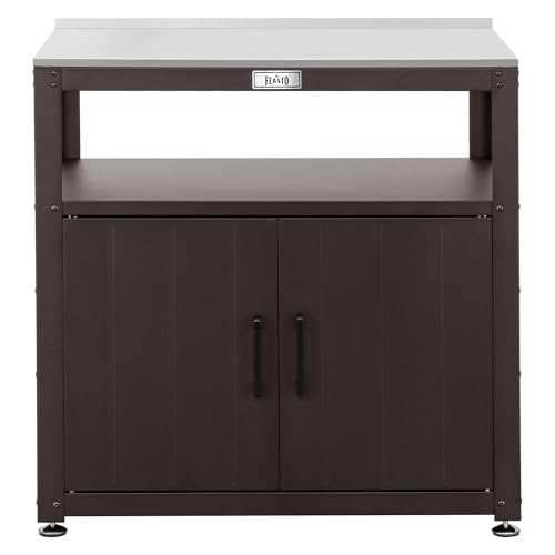 Feasto Metal Outdoor Potting Bench with Storage Cabinet for Garden Work - color: Brown