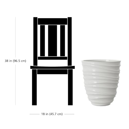White Round Plastic Planter 16x16x18 Inches, Tall Sturdy Flower Pot for Patio and Garden, Fade and Weather Resistant, Lightweight Design with Drainage