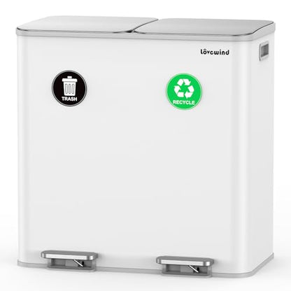 Lovewind Trash Can, 2 x 10.5 Gallon (2 x 40 L) Garbage Can for Kitchen Dual Compartment Recycling Kitchen Step Trash Bin, Stainless Steel Trash and Recycle Bin Combo with Soft-Close Lid, White - color: White