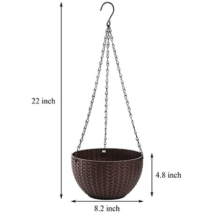 Foraineam 4 Pack 8.2 inch Self-Watering Hanging Planters, Garden Flower Plant Pot Container, Hanging Basket Planter with Drainer and Chain for Indoor Outdoor Use, Coffee Brown