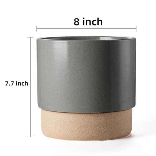 8 Inch Ceramic Self Watering Planter with Drainage Hole, Dark Grey - color: Darkgrey, size: Medium