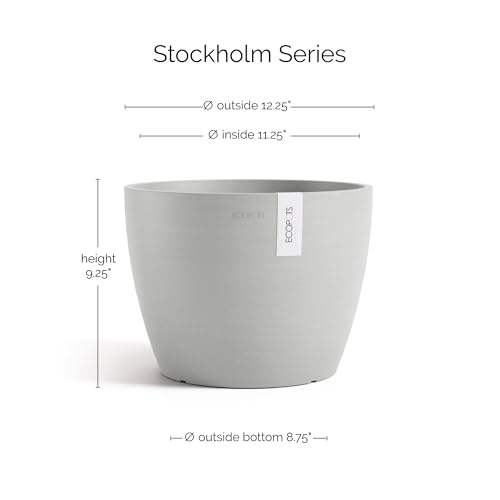 Ecopots Stockholm Round Flower Planter, White Grey, 12" - color: White Grey, size: 12"