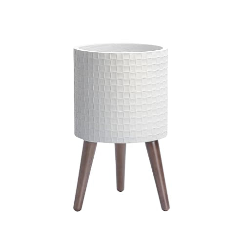 D'vine Dev Planter Pot with Wood Stand, 10 in, Matte White, 88-Z-B-1 - color: Matte White, size: Medium