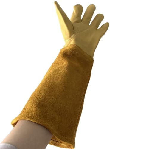 Long Leather Gardening Gloves Unisex, Thorn-Proof Gauntlet Yard Work Gloves for Pruning & Digging - size: Medium