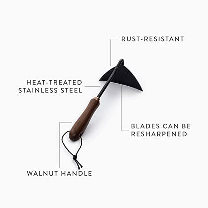 Barebones Triangle Hoe - Stainless Steel Hoe - Japanese Gardening Tools for Weeding, Long Handle and Hand Hoe (Walnut/Black) - color: Walnut/Black, size: Triangle Hoe