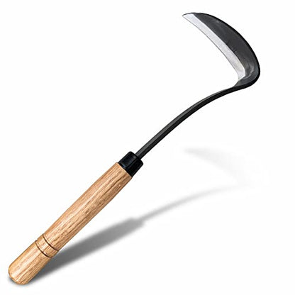 Japanese Weeding Sickle Hoe Gardening Tools 13-Inch Weed Remover Tool High-Carbon Steel One-Piece Molding with Hard Solid Wood Handle(Snake-Necked) - color: Snake-Necked
