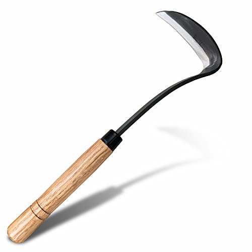 Japanese Weeding Sickle Hoe Gardening Tools 13-Inch Weed Remover Tool High-Carbon Steel One-Piece Molding with Hard Solid Wood Handle(Snake-Necked) - color: Snake-Necked