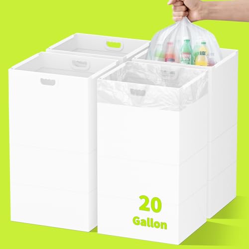 Kaiferty 20 Gallon Disposable Trash Cans for Parties, 4 Pack Extra Large Collapsible Pop Up Trash Can with Handles, Portable Cardboard Garbage Can & Recycling Bin for Party Kitchen Camping, White - size: 4 Pack - 20 Gallon