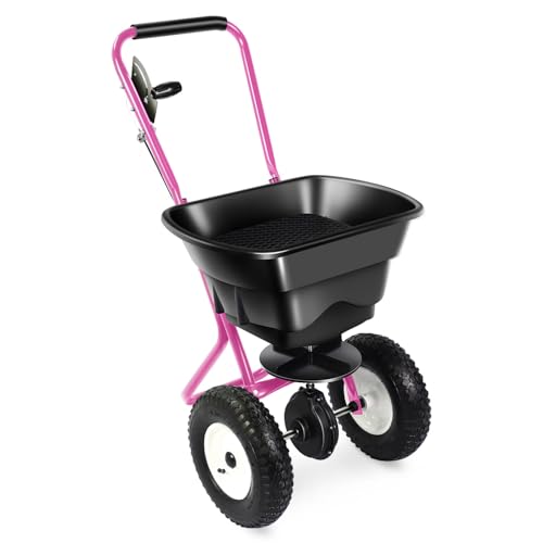 Auto Dynasty Walk-Behind Broadcast Spreader, 80LBS Capacity Fertilizer Spreader for Salt, Ice Melt, Grass Seed, Lawn and Garden Seeder, Purple - color: Purple