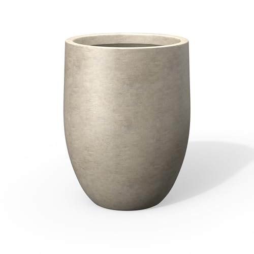 Kante 21.7" Tall Concrete Planter, Large Round Bullet Pot, Weathered Finish - color: Weathered Concrete