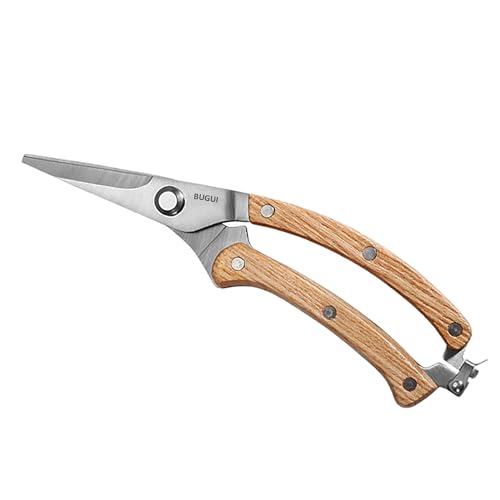 BUGUI Wood Handle Garden Shears, Long Straight Tip, All Steel Construction, Sharp, Well Designed Garden Scissors, 8" - style: 8"WoodHandleShears(E011)