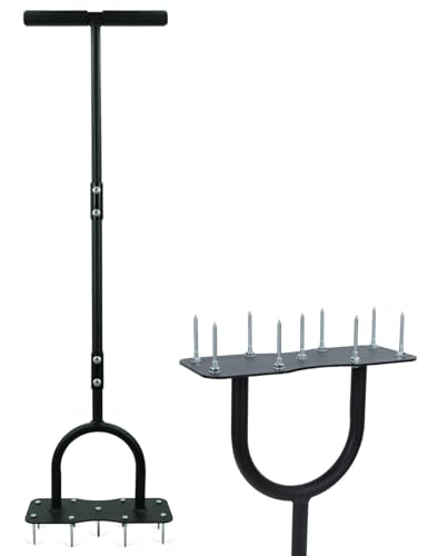 Aerator Lawn Tool for Garden Yard, Manual Yard Aerator with Heavy Duty 2" Pre-Installed Spikes, Dual-Screw Reinforced Handle for Stability, Grass Plug Aerator for Lawn Care Garden, Revives Lawn Health