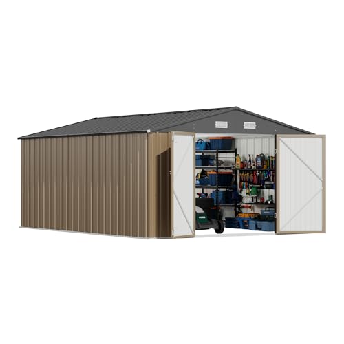 Devoko 10x14 FT Outdoor Storage Shed, Brown - color: Brown, size: 10x14 FT