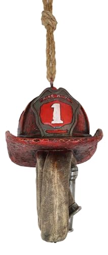 Ebros Gift Fire Fighter Axe Fireman Station Number 1 Hat with Coiled Water Hose Resonant Relaxing Wind Chime with Metal Tubes Patio Garden Accent 911 Emergency Civil Service Decorative