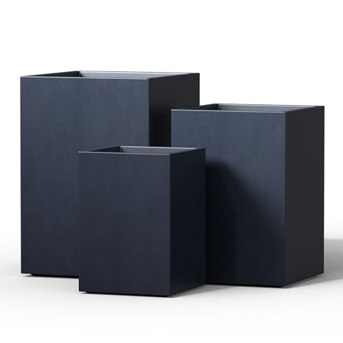 Kante Set of 3 Charcoal Concrete Tall Square Planters for Modern Home - color: Charcoal, size: 12.6",15.7"18.5" Tall