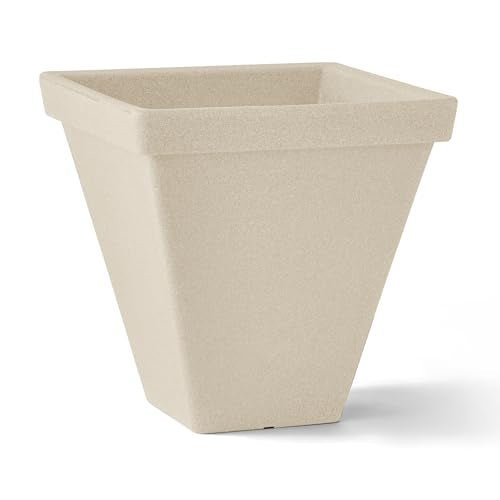 ARBORA 20" Mykonos Square Planter - Polyresin Large Outdoor Plant Pot - color: Cream, size: 20"