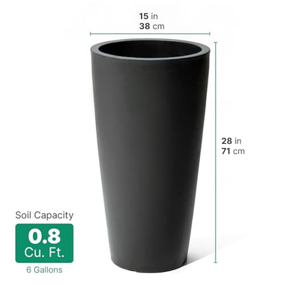 Step2 Tremont Tall Round Tapered Planter 2-Pack, 28 in Resin Planters, Self-Watering, Onyx Black - color: Onyx Black, size: 2-Pack