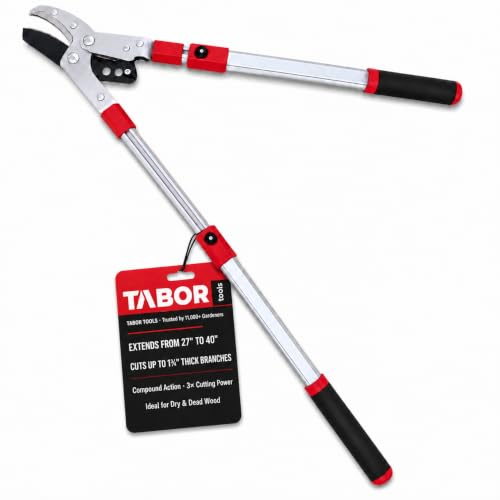 TABOR TOOLS GG22A Extendable Anvil Lopper with Compound Action, 27-40 Inch Telescopic Tree Trimmer & Branch Cutter, Long Reach Tree Pruner with 1 3/4 Inch Cut Capacity, Chops Thick Dry Branches w Ease - style: GG22A 27"-40" Extendable Anvil Lopper with le