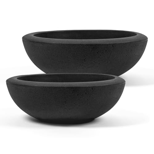 ARBORA 21" & 26" Santorini Bowl Planters - Polyresin Large Outdoor Pots - color: Black, size: 21" & 26" Multipack