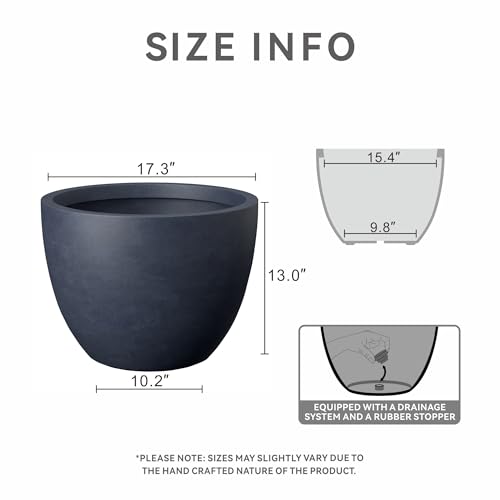 Kante Accent Round Bowl Charcoal Concrete Planter 13" Tall, Outdoor - color: Charcoal, size: 17.3"w x 13"h