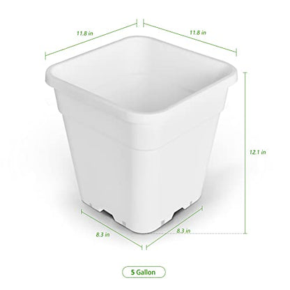 HOSTIC Plant Nursery Pot 10-Pack 5 Gallon White Plastic Garden Planter Pots Flower Seedling Injection Molded Container Seed Starting Pot for Indoor Outdoor Plants Seedlings Flowers Vegetables - size: 5 Gallon