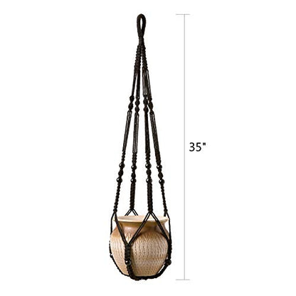 Mkono Macrame Plant Hanger Indoor 35 Inch Hanging Planter Basket Black 2Pc - color: Black