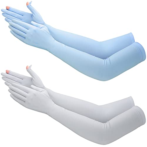 Jecery 2 Pairs Driving Gloves Women UV Protection Long - color: Gray, Blue