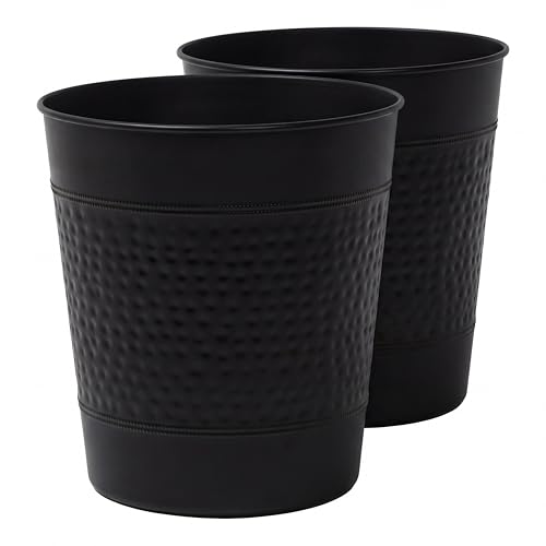 happimess Riley 2 Gal Hammered Steel Bin 10" H, Matte Black, Set of 2 - color: Matte Black, size: Set of 2