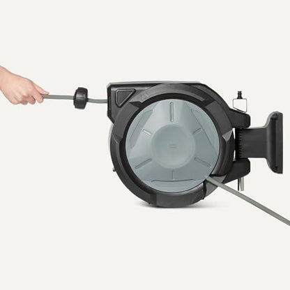 Amazon Basics Retractable Garden Hose Reel, 130 Foot, Wall Mounted, 10-Pattern Spray Nozzle, 180° Swivel Bracket - size: 130ft