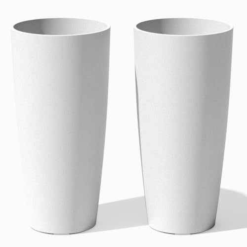 Veradek Mason Series Vega Planter - Tall Round Outdoor Planter with Shelf - color: White, size: 28 inch - 2 pack