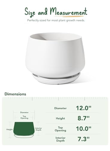 LE TAUCI Ceramic Planter, 12 Inch, Large Plant Pot, Indoor Plant Pot, White - color: White, size: 12"