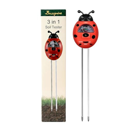 Ladybug 3-in-1 Soil Tester for Indoor & Outdoor Plants – Moisture Meter with pH & Light Sensor, No Batteries Needed for Houseplants & Gardening