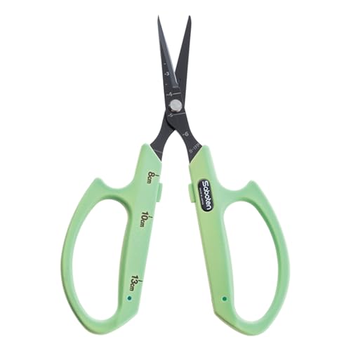 Saboten Fluorine Coated Straight Blade Trimming Scissors Green PT-1 160mm Precision Gardening Bonsai and Floral Shears Made in Japan - color: Green, size: Non-Stick Straight Blade