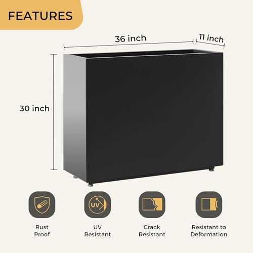 30" Tall Black Metal Planter with Middle Shelf, 36Wx11Dx30H - color: Black, size: 36Wx11Dx30H