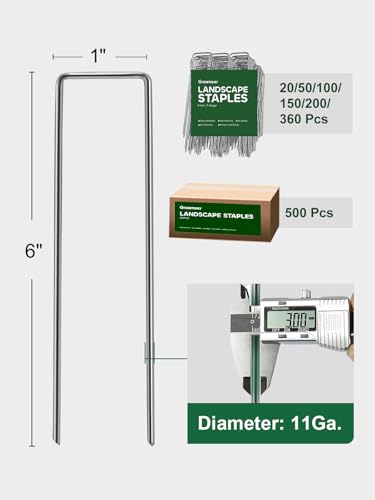 GROWNEER 100 Pack Landscape Staples 6 inch 11 Gauge Yard Stakes - size: 6 Inch