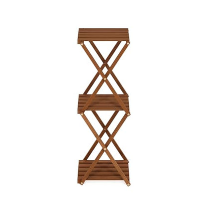Furinno TIOMAN Outdoor Tool-Free 3-Tier Patio Table, Natural - size: 3-Tier Foldable Side Table