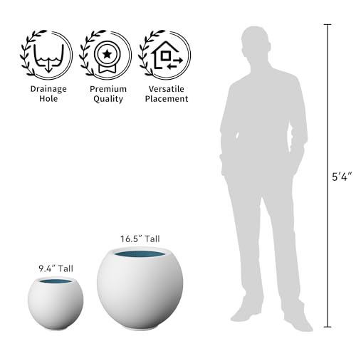 Kante Accent Round Sphere White Concrete Planter 19.3" Dia, Outdoor - color: White, size: 19.3"w x 16.5"h